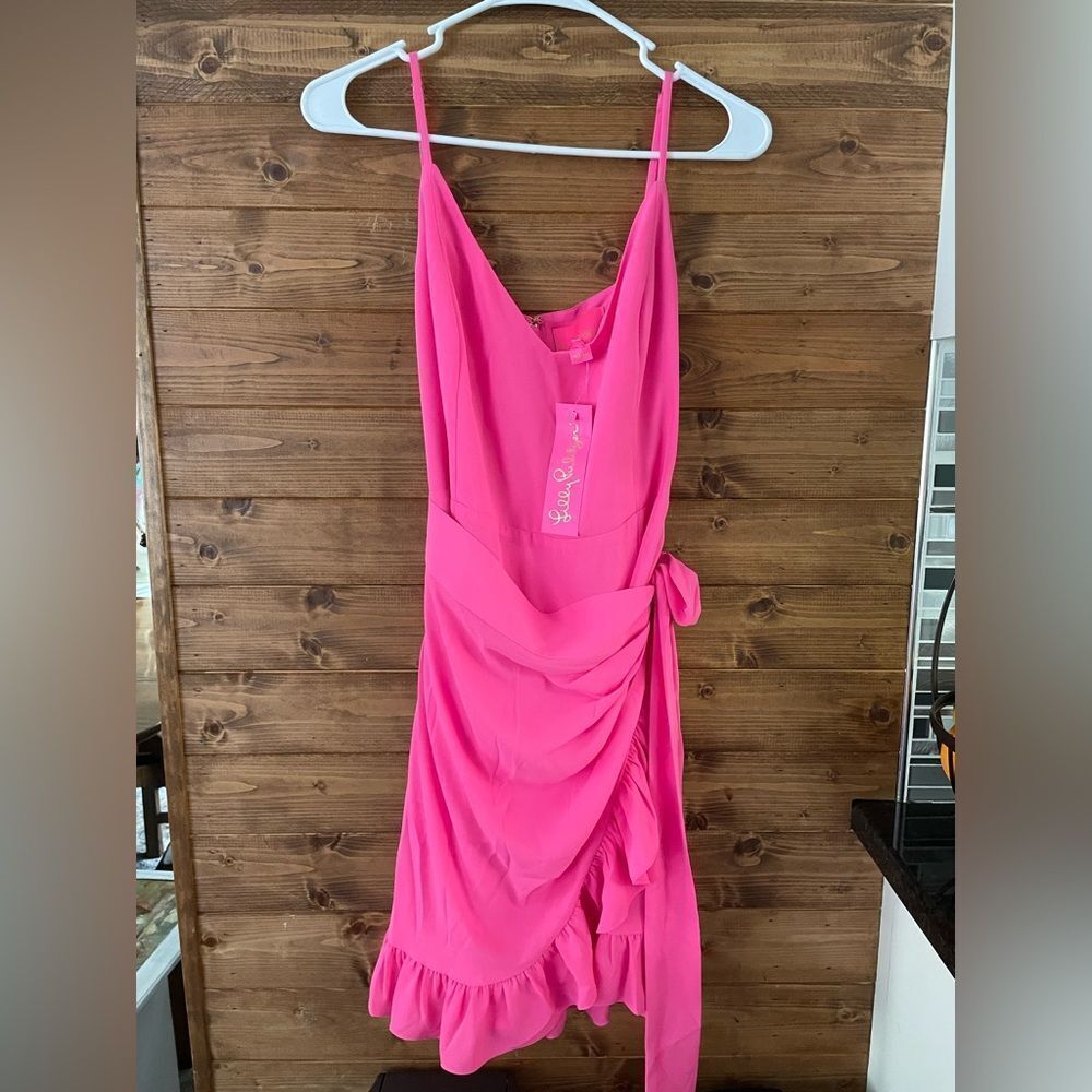 lilly pulitzer alisa wrap dress in aura pink hot pink - Picture 5 of 7
